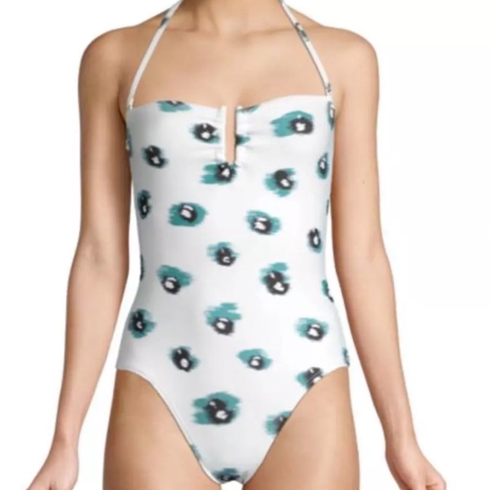Proenza Schouler NWT Printed Bandeau One Piece Swimsuit White Teal Black XS